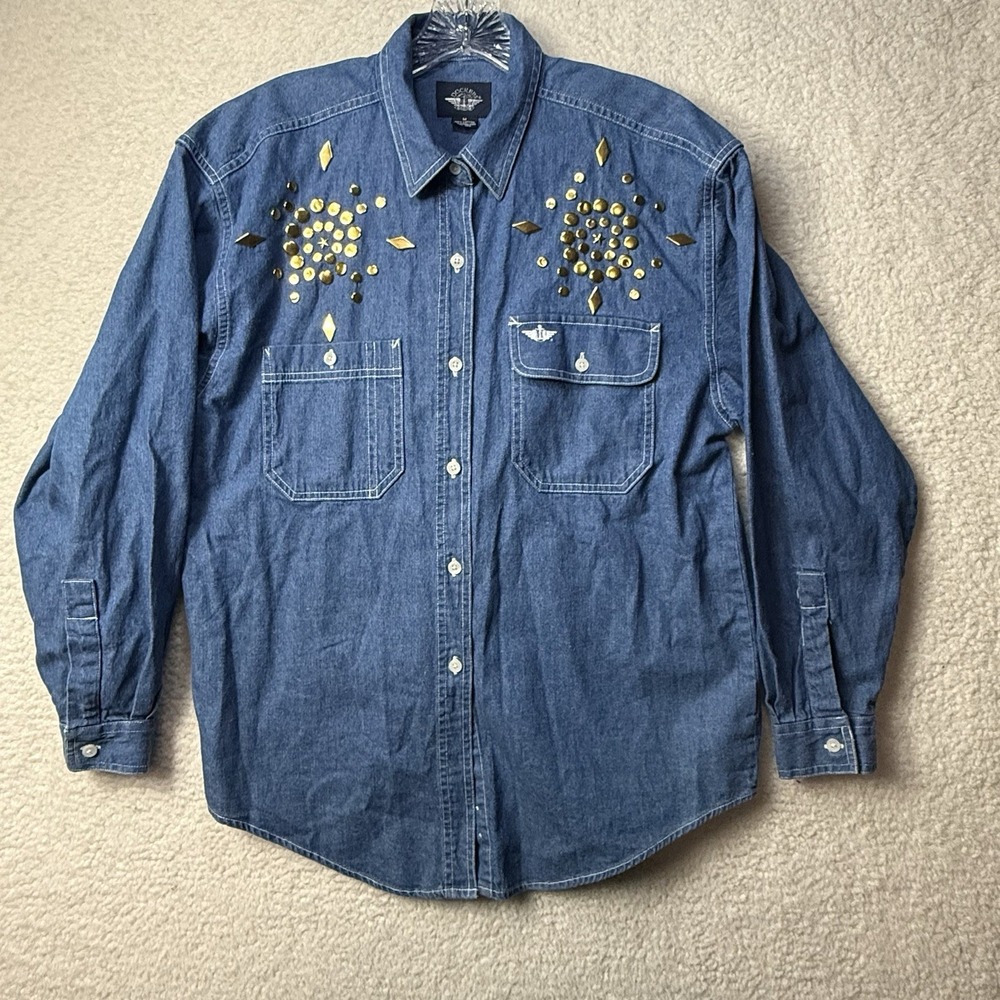 Vintage 90's Dockers Denim Shirt Women's Size Medium Jewels Gems Bedazzled